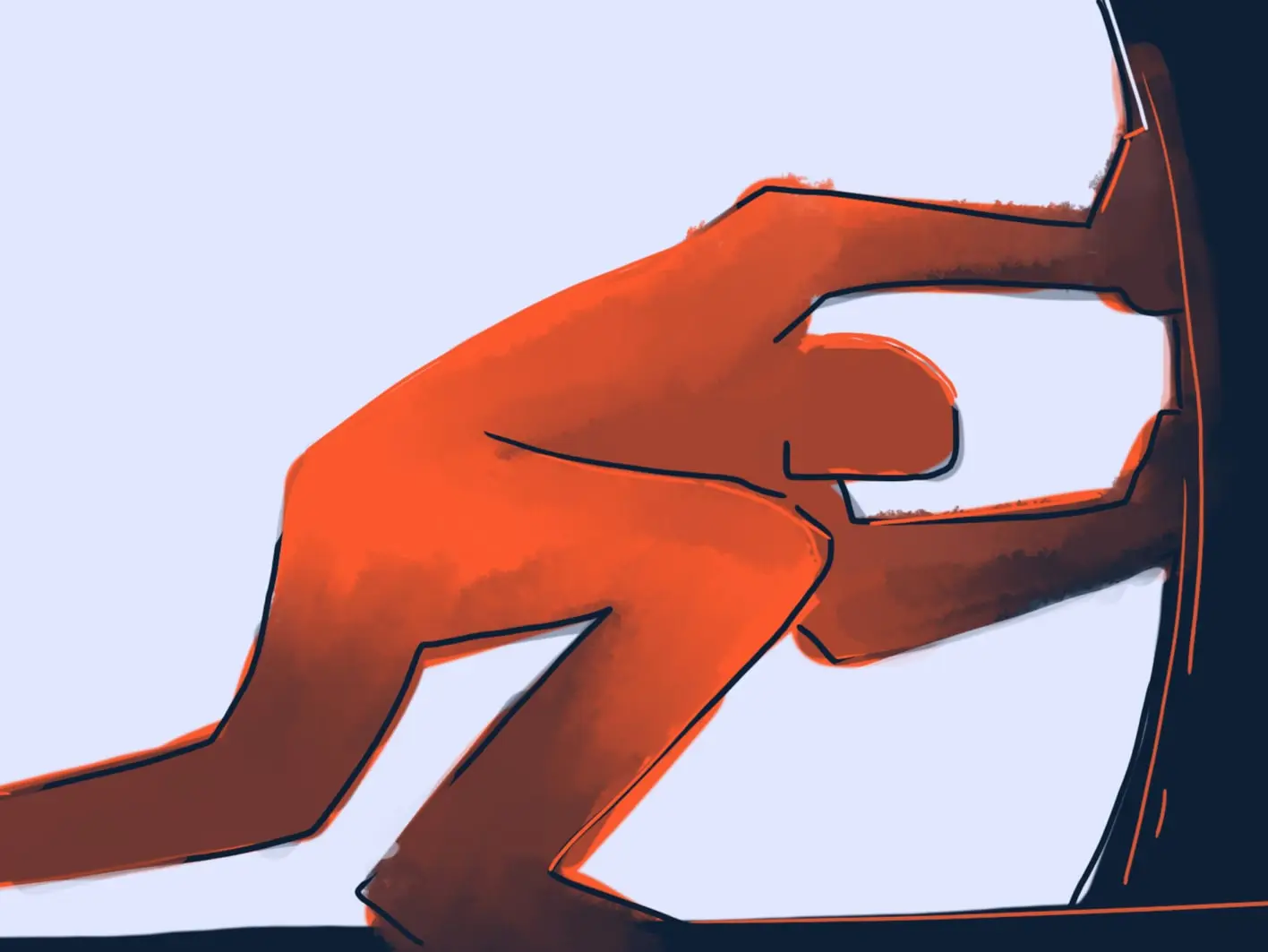 Illustrated runner in orange sprinting against a dark background