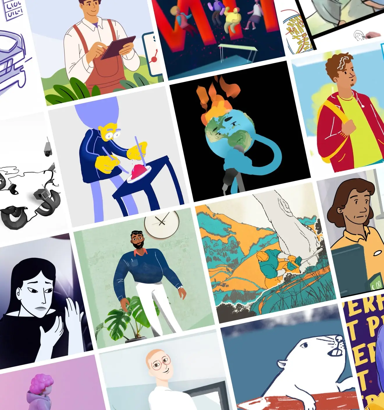 Collage of stills from Hello Adventure Animation projects