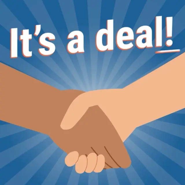 Illustrated handshake under the words It’s a deal!