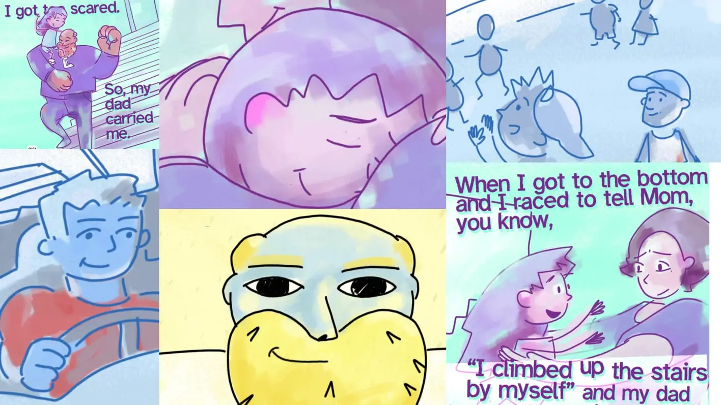 Collage of hand-painted stills from the ACES video series