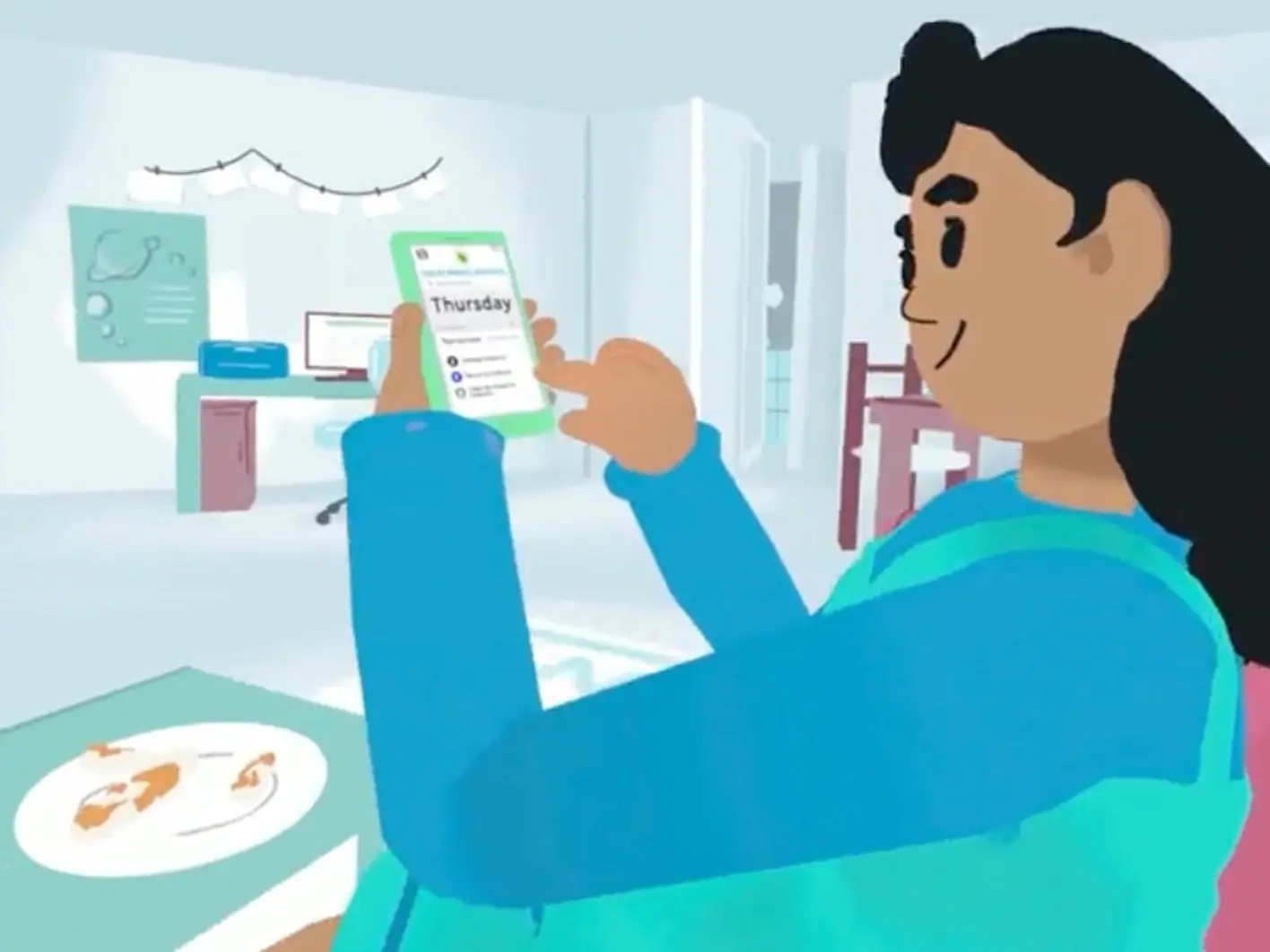 Illustrated woman checking a schedule on her phone
