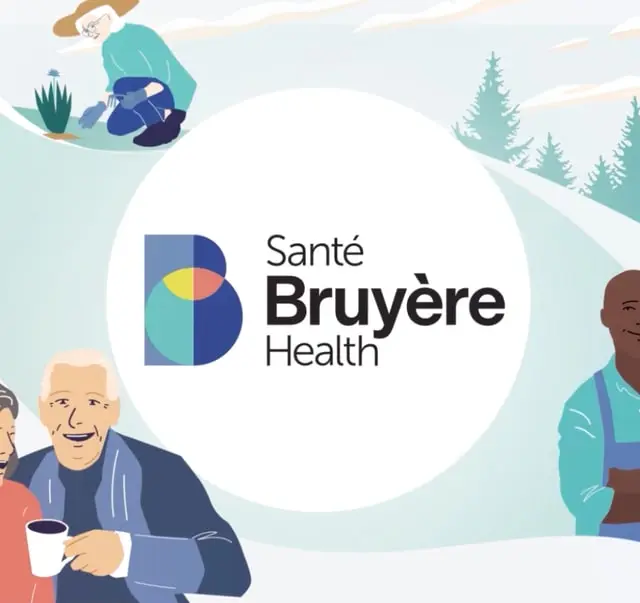 Bruyère Health logo surrounded by illustrated patients and staff