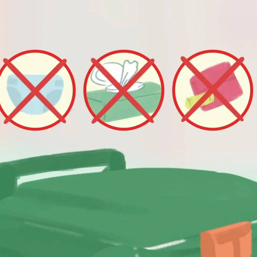 Crossed-out icons of items that do not belong in the green cart